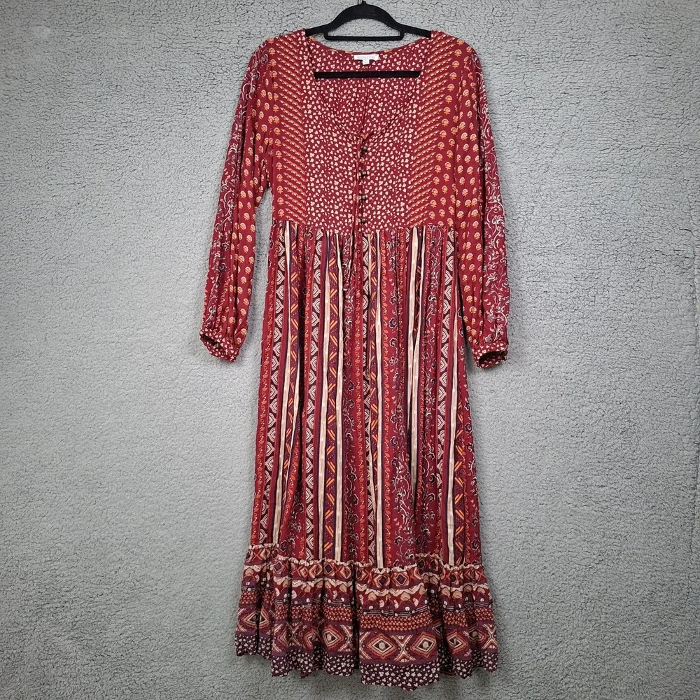 Patrons of Peace Fall Smocked Floral Maxi Dress S Puff Sleeve Boho Cottagecore